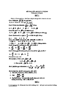 Đề thi giữa học kì 1 - Toán 9